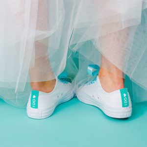 White trainers with bridal veil in tiffany blue, i do love heart on the back