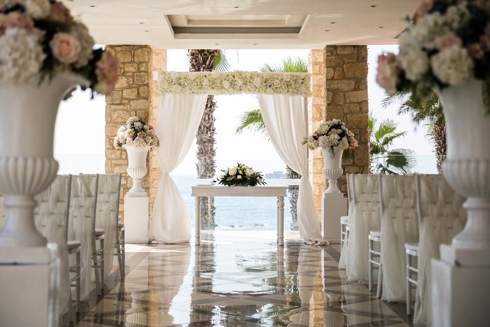 Semi indoor and semi outdoor wedding ceremony overlooking the sea